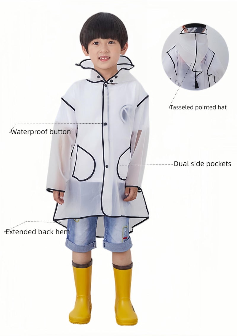 JenKin Kids Raincoat EVA Rain Poncho,Portable Hooded Poncho Jacket Rain Coat for Boys Girls Children (XL, Age for 6-8) - Image 2